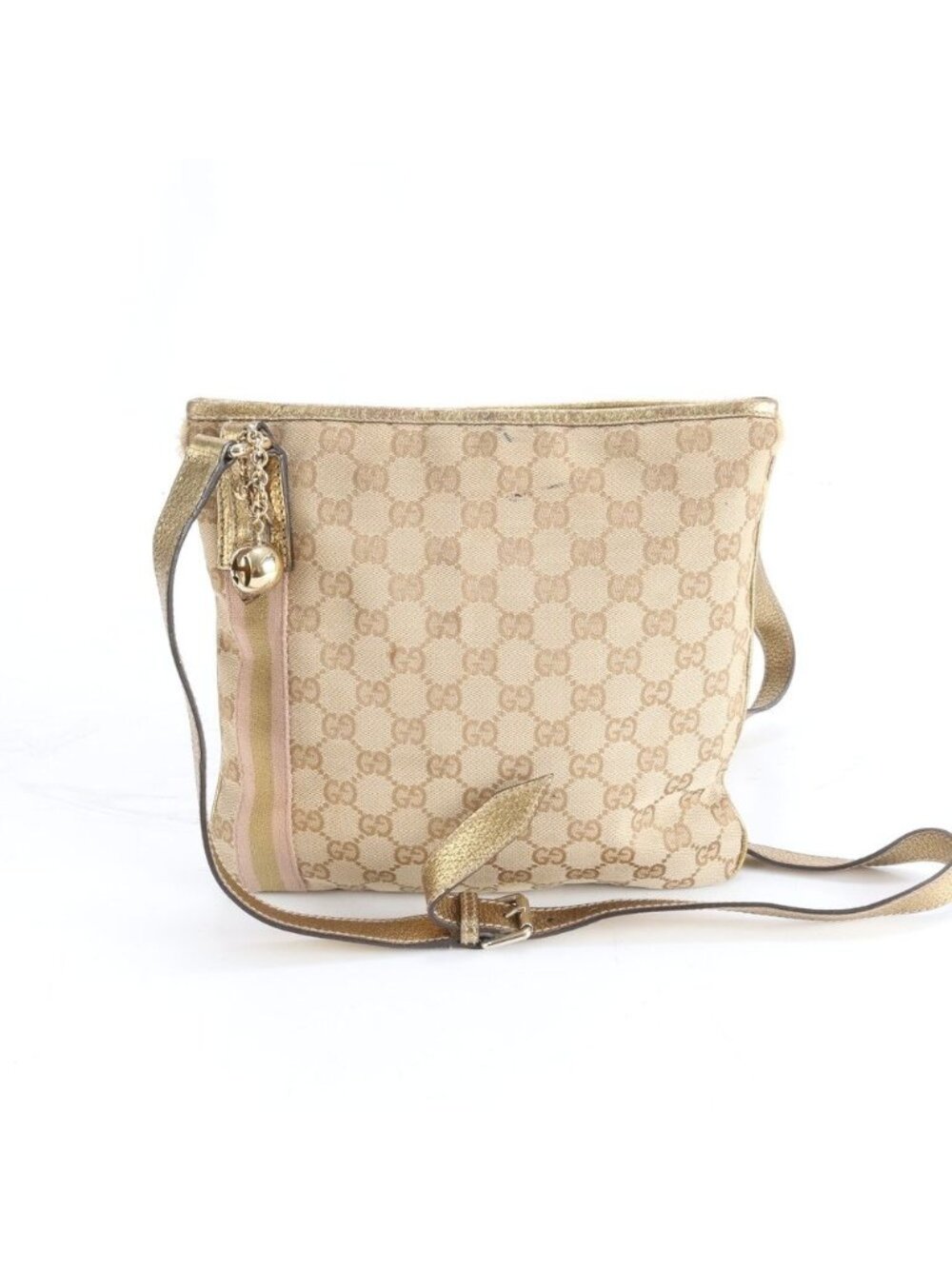 Gucci GG Canvas Leather Shoulder Bag Crossbody Hand Tote Gold
